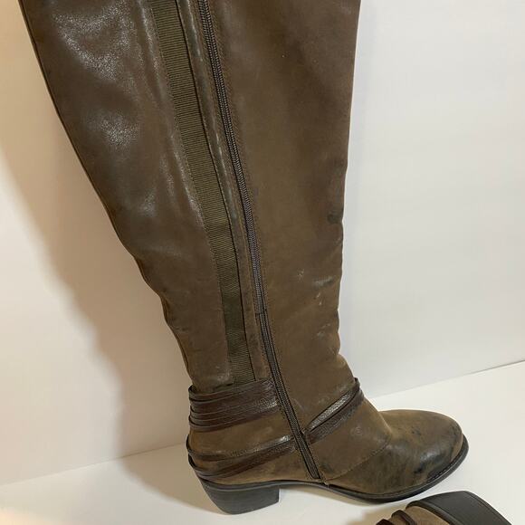 Torrid Western Knee High Boots with Straps Faux Suede Dark Brown Chunky Heel 11W - Picture 5 of 11